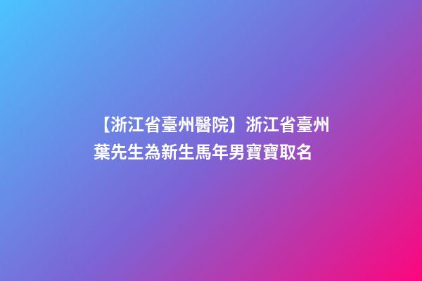 【浙江省臺州醫院】浙江省臺州葉先生為新生馬年男寶寶取名-第1張-公司起名-玄機派