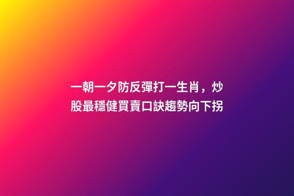 一朝一夕防反彈打一生肖，炒股最穩健買賣口訣趨勢向下拐-第1張-觀點-玄機派