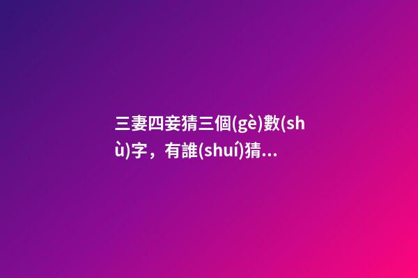 三妻四妾猜三個(gè)數(shù)字，有誰(shuí)猜過(guò)這么搞笑的數(shù)字謎語(yǔ)嗎-第1張-觀點(diǎn)-玄機(jī)派