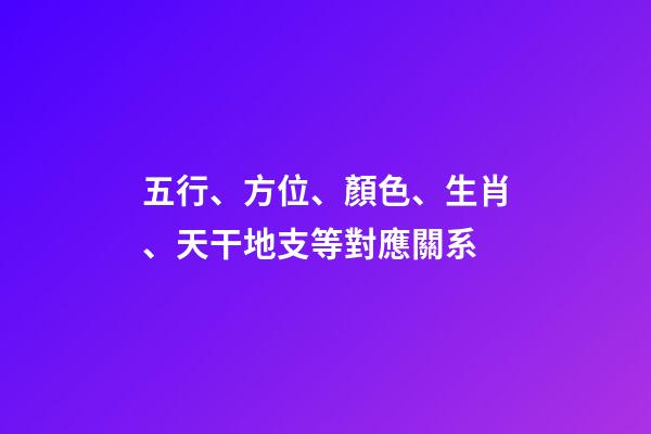 五行、方位、顏色、生肖、天干地支等對應關系