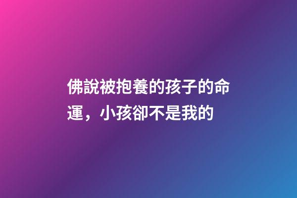 佛說被抱養的孩子的命運，小孩卻不是我的-第1張-觀點-玄機派