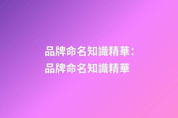 品牌命名知識精華：品牌命名知識精華