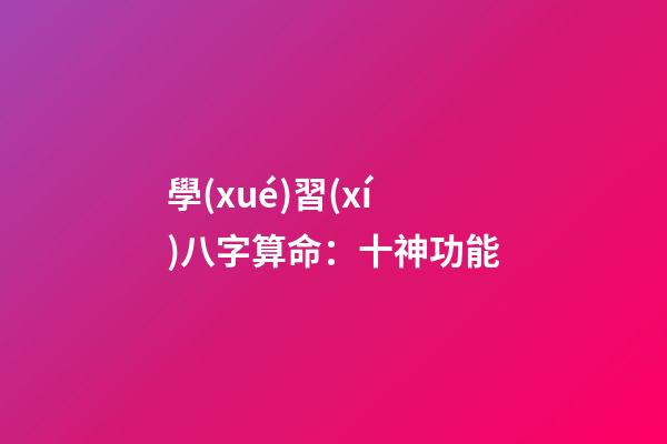 學(xué)習(xí)八字算命：十神功能