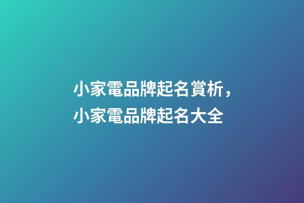 小家電品牌起名賞析，小家電品牌起名大全-第1張-商標(biāo)起名-玄機(jī)派