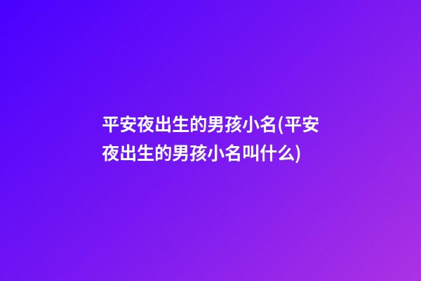 平安夜出生的男孩小名(平安夜出生的男孩小名叫什么)