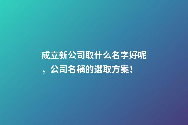 成立新公司取什么名字好呢，公司名稱的選取方案！