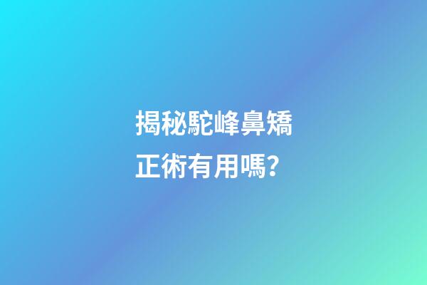 揭秘駝峰鼻矯正術有用嗎？