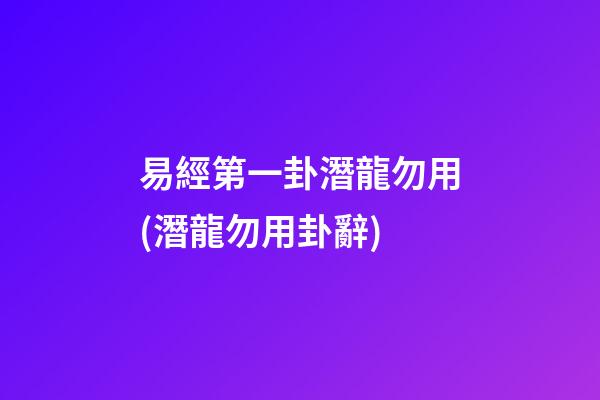 易經第一卦潛龍勿用(潛龍勿用卦辭)