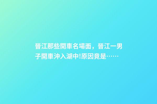 晉江那些開車名場面，晉江一男子開車沖入湖中!原因竟是……-第1張-觀點-玄機派