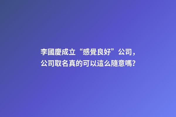 李國慶成立“感覺良好”公司，公司取名真的可以這么隨意嗎？-第1張-公司起名-玄機派
