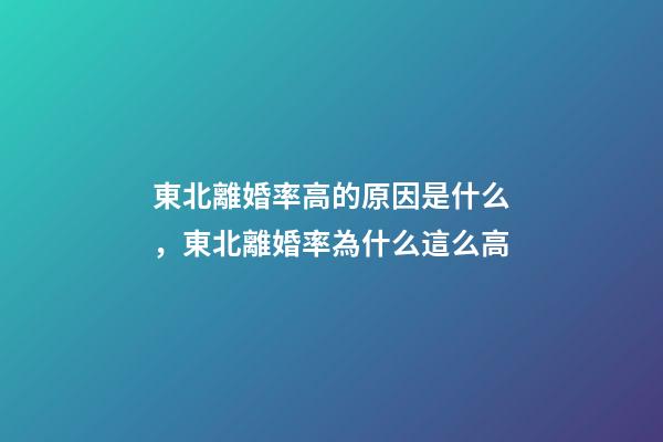 東北離婚率高的原因是什么，東北離婚率為什么這么高-第1張-觀點-玄機派