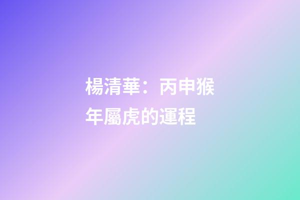 楊清華：丙申猴年屬虎的運程