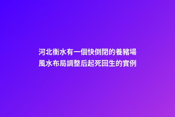 河北衡水有一個快倒閉的養豬場風水布局調整后起死回生的實例