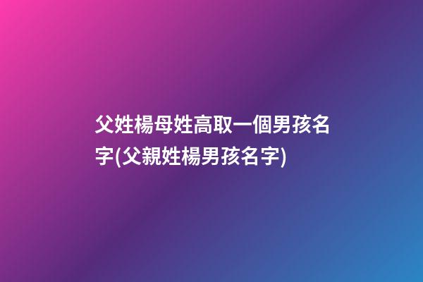 父姓楊母姓高取一個男孩名字(父親姓楊男孩名字)