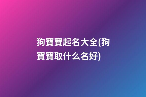 狗寶寶起名大全(狗寶寶取什么名好)