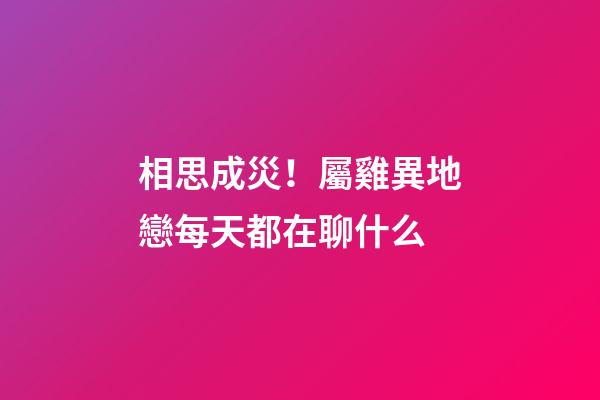 相思成災！屬雞異地戀每天都在聊什么