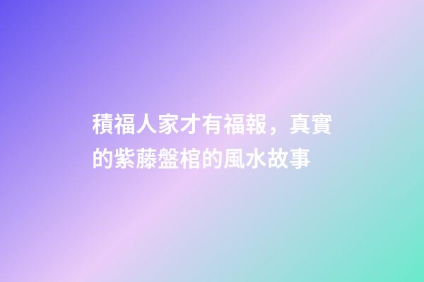 積福人家才有福報，真實的紫藤盤棺的風水故事