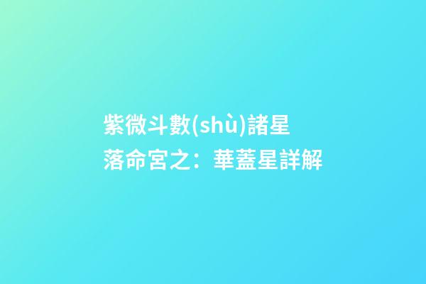 紫微斗數(shù)諸星落命宮之：華蓋星詳解