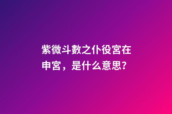 紫微斗數之仆役宮在申宮，是什么意思？