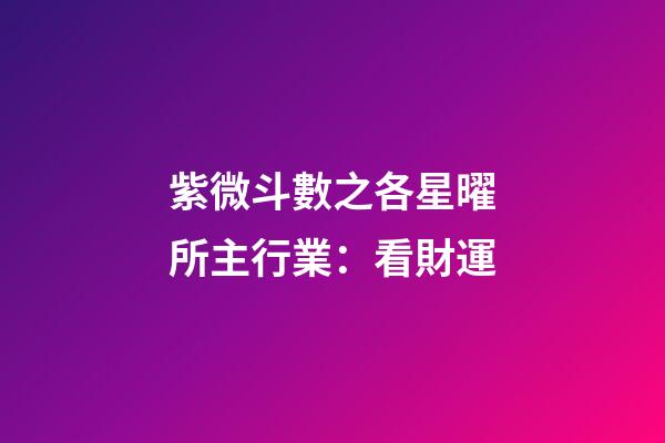 紫微斗數之各星曜所主行業：看財運
