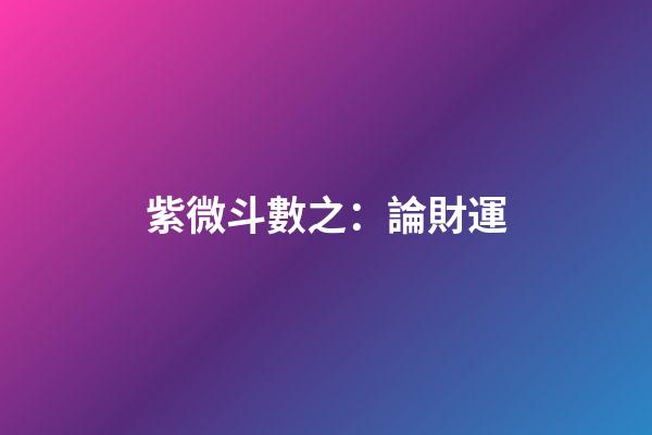 紫微斗數之：論財運
