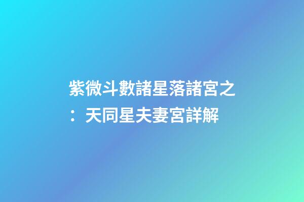 紫微斗數諸星落諸宮之：天同星夫妻宮詳解