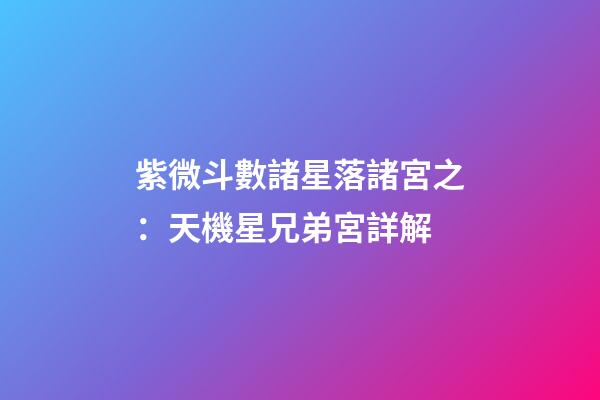 紫微斗數諸星落諸宮之：天機星兄弟宮詳解
