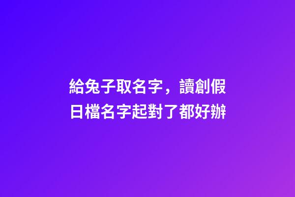 給兔子取名字，讀創假日檔名字起對了都好辦-第1張-觀點-玄機派