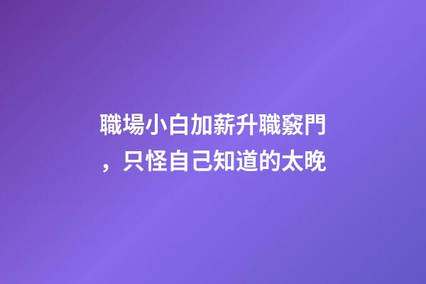 職場小白加薪升職竅門，只怪自己知道的太晚