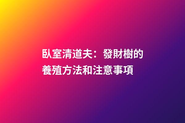 臥室清道夫：發財樹的養殖方法和注意事項