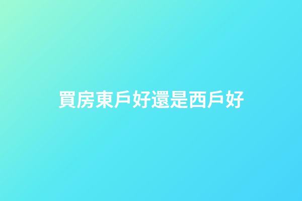 買房東戶好還是西戶好