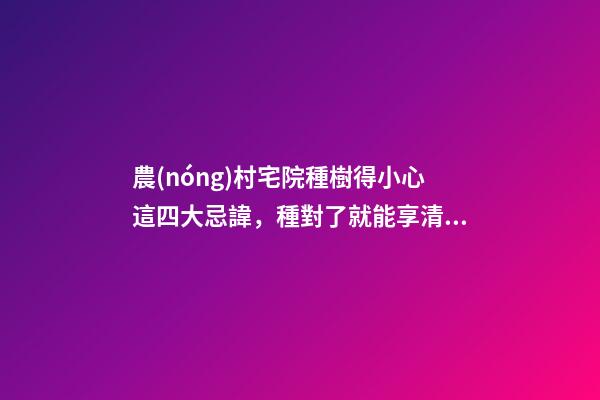 農(nóng)村宅院種樹得小心這四大忌諱，種對了就能享清福掙大錢！