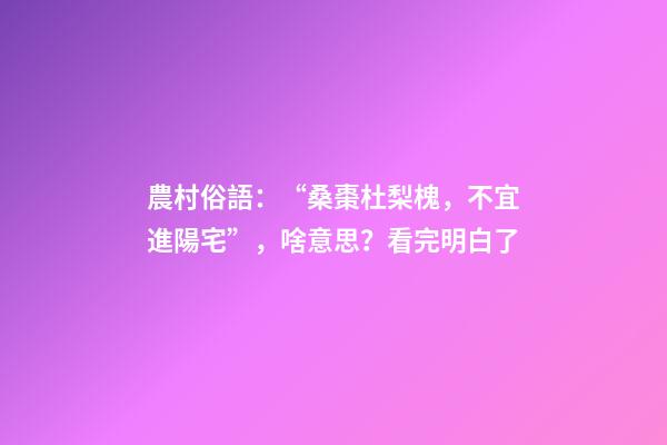 農村俗語：“桑棗杜梨槐，不宜進陽宅”，啥意思？看完明白了