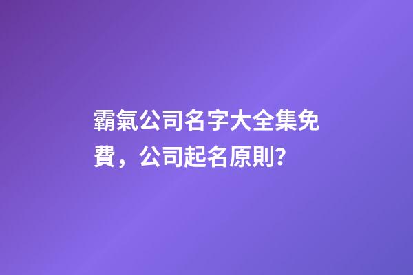 霸氣公司名字大全集免費，公司起名原則？