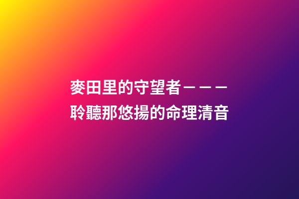 麥田里的守望者－－－聆聽那悠揚的命理清音